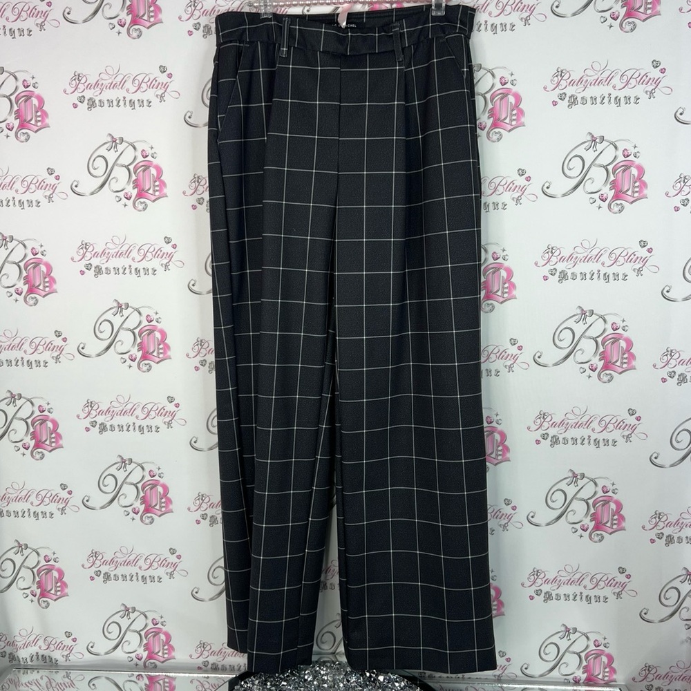 Zac & Rachel pants square plaid stripes wide leg trouser Black Plaid Pants